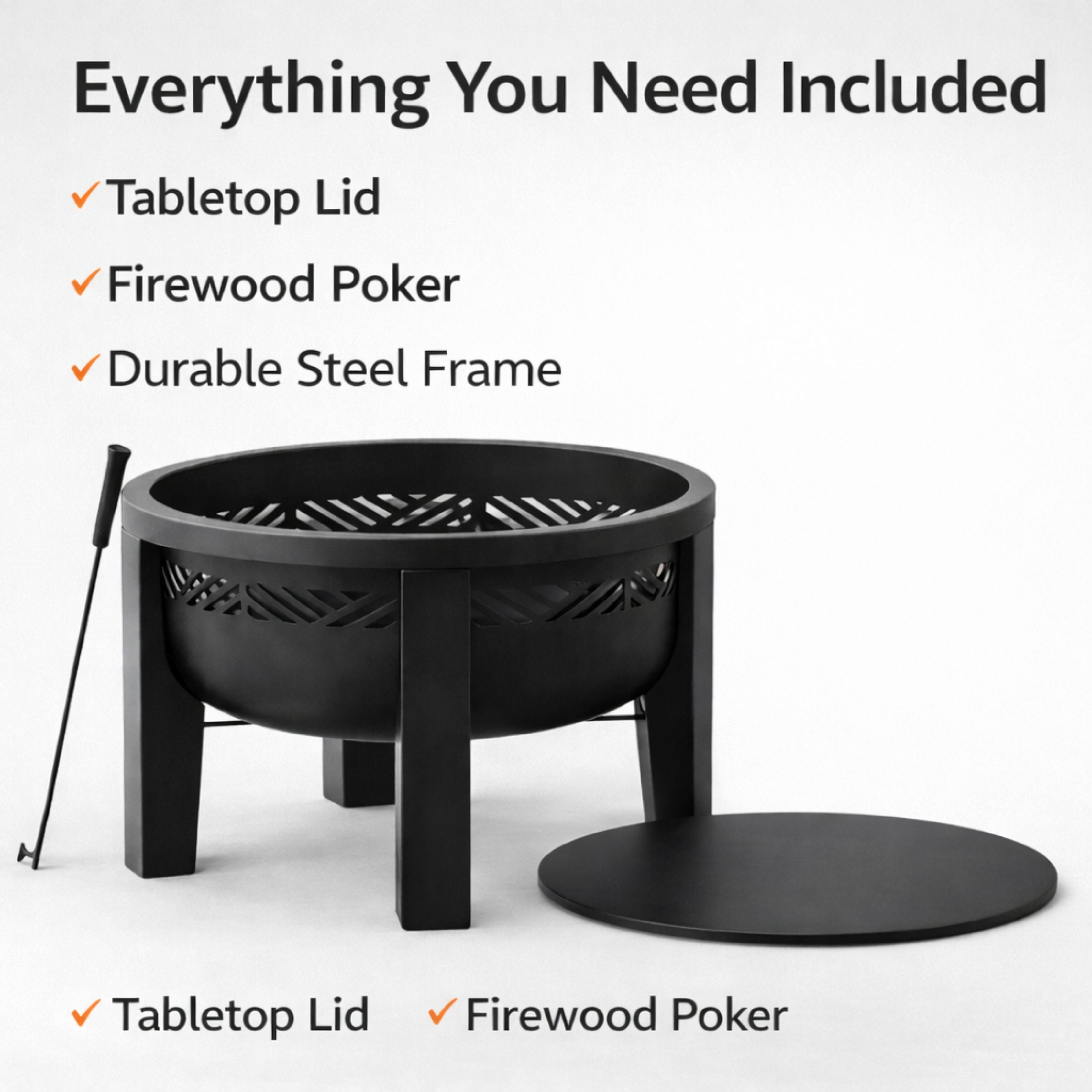 backyard wood burning fire pit with tabletop lid