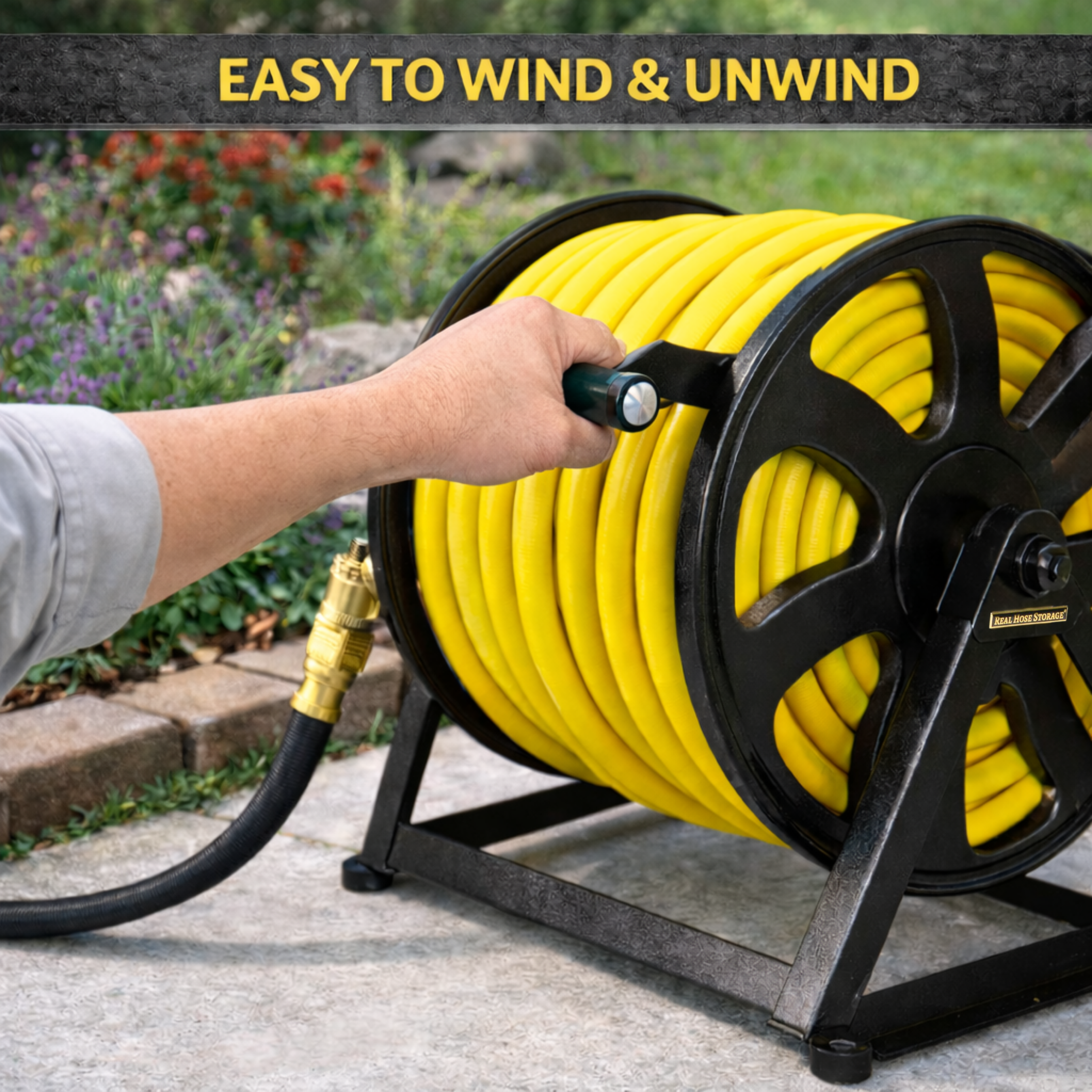 Durable hose reel mount for floor or wall installation with 200 ft garden hose capacity