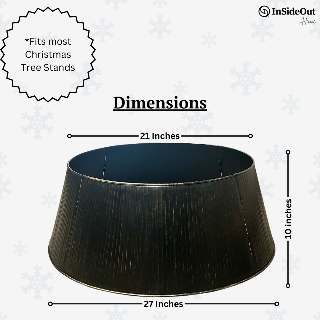 27" Black Christmas Tree Skirt - Metal Tree Collars