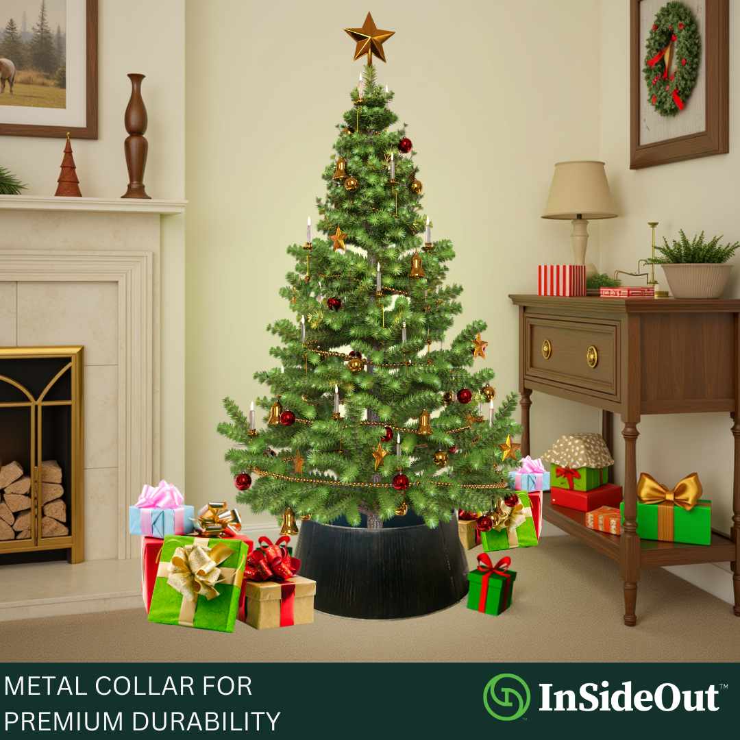 27" Black Christmas Tree Skirt - Metal Tree Collars