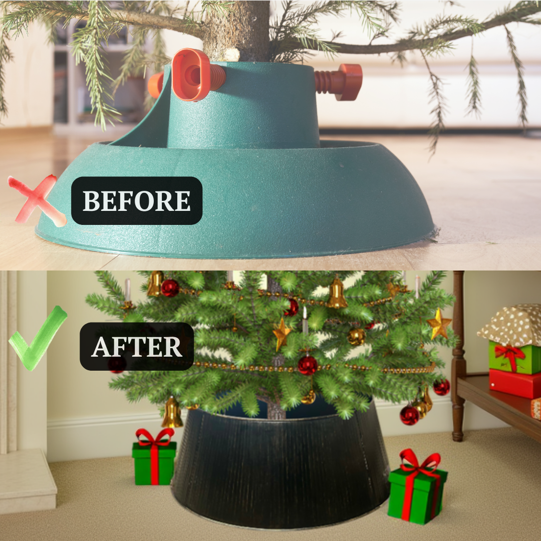 27" Black Christmas Tree Skirt - Metal Tree Collars
