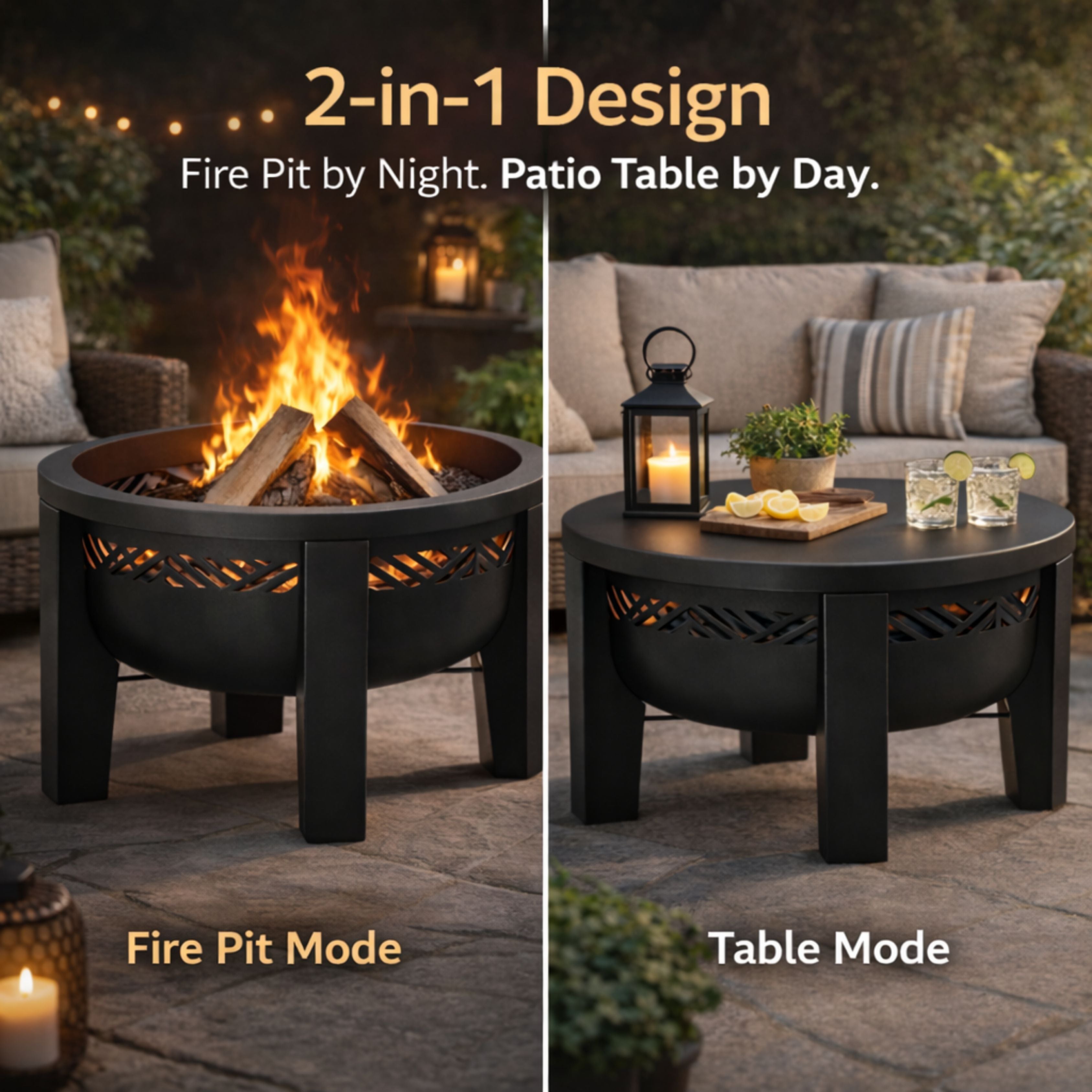 backyard wood burning fire pit with tabletop lid