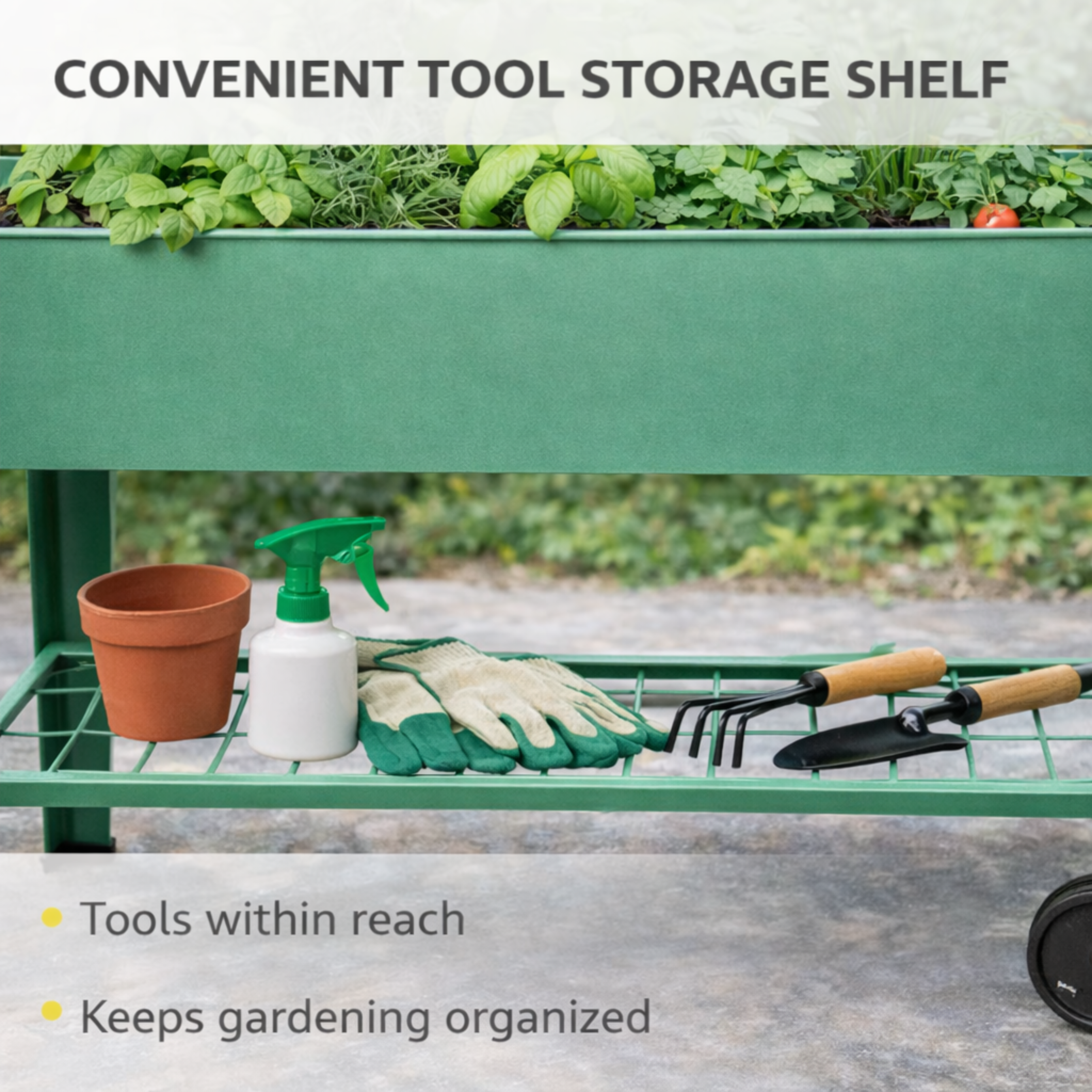 Raised garden bed with wheels for growing herbs and small vegetables