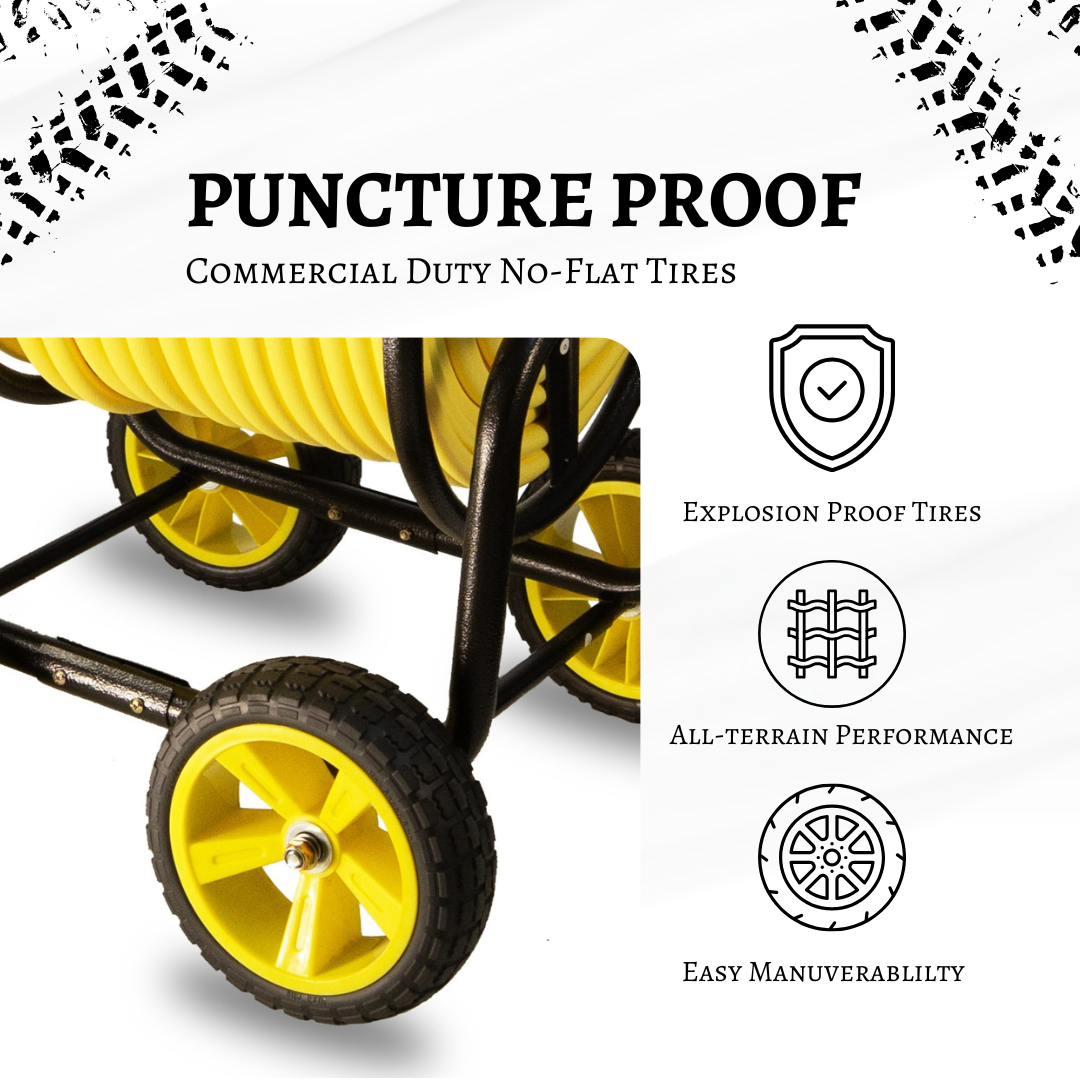 Heavy duty hose reel cart with wheels