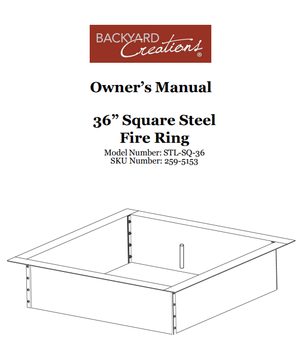 (STL-SQ-36) 36" Steel Fire Ring - Square Replacement Parts