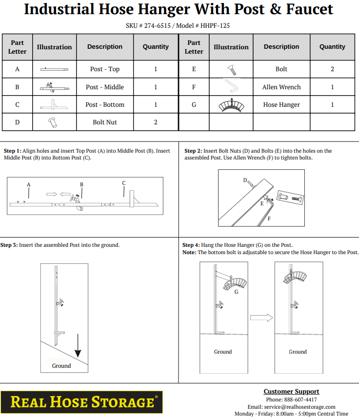 (HHPF-125) Hose Hanger with Post & Faucet Replacement Parts
