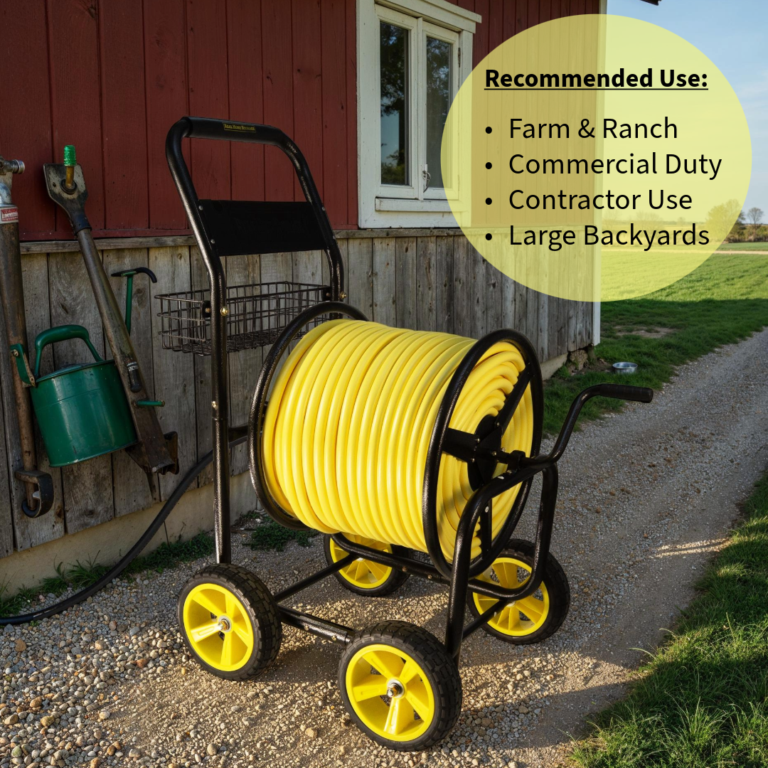 Heavy duty hose reel cart with wheels