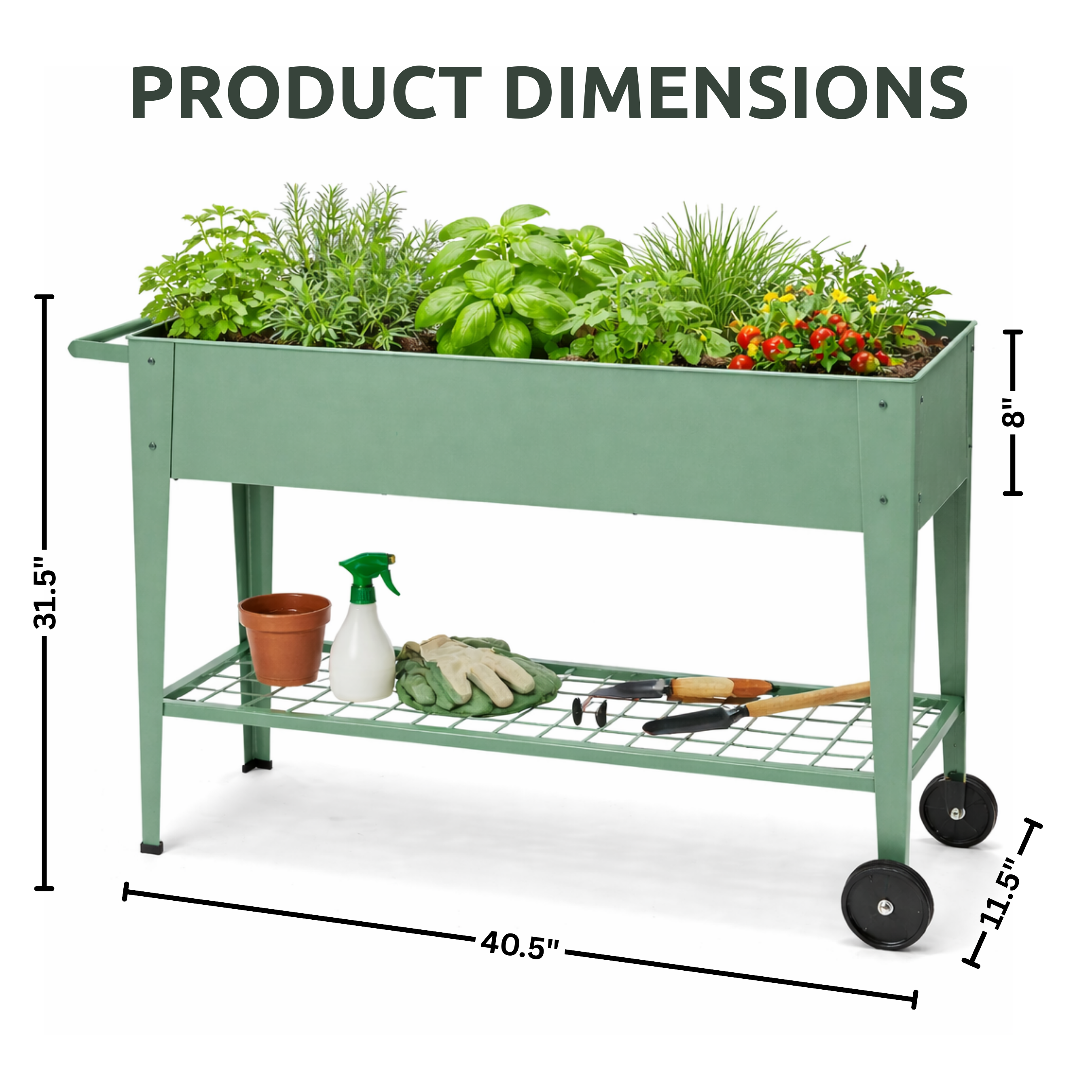 Durable metal garden bed with wheels for outdoor gardening