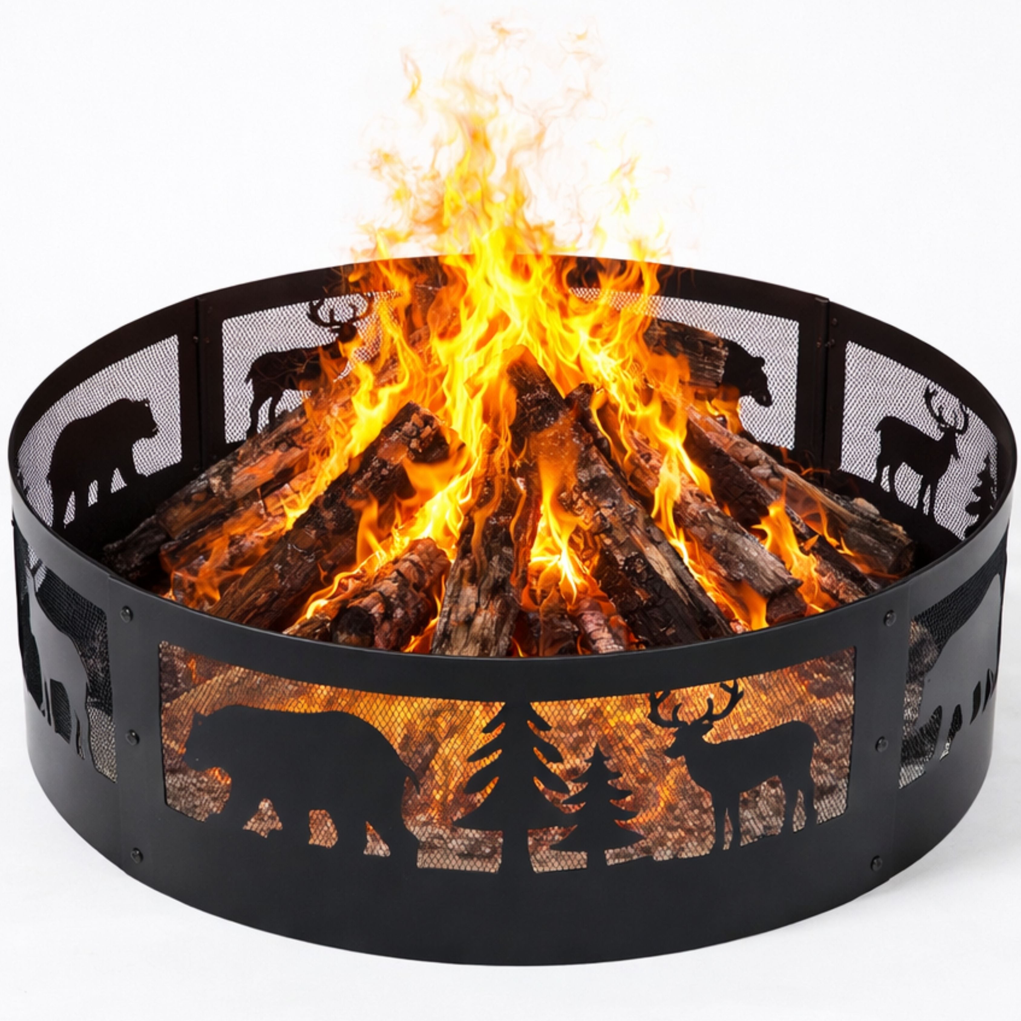 wood burning fire pit ring with decorative wildlife design