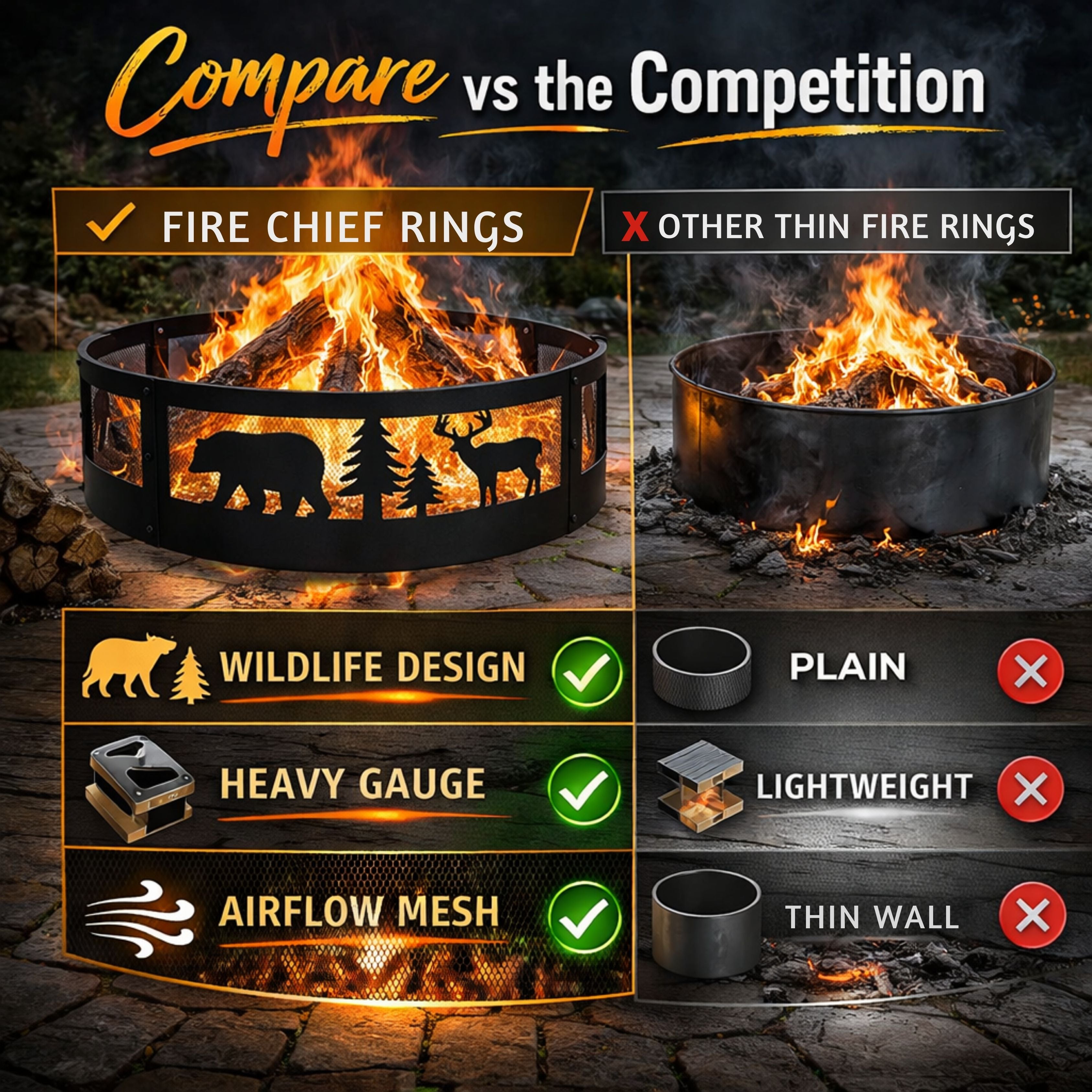 wood burning fire pit ring with decorative wildlife design