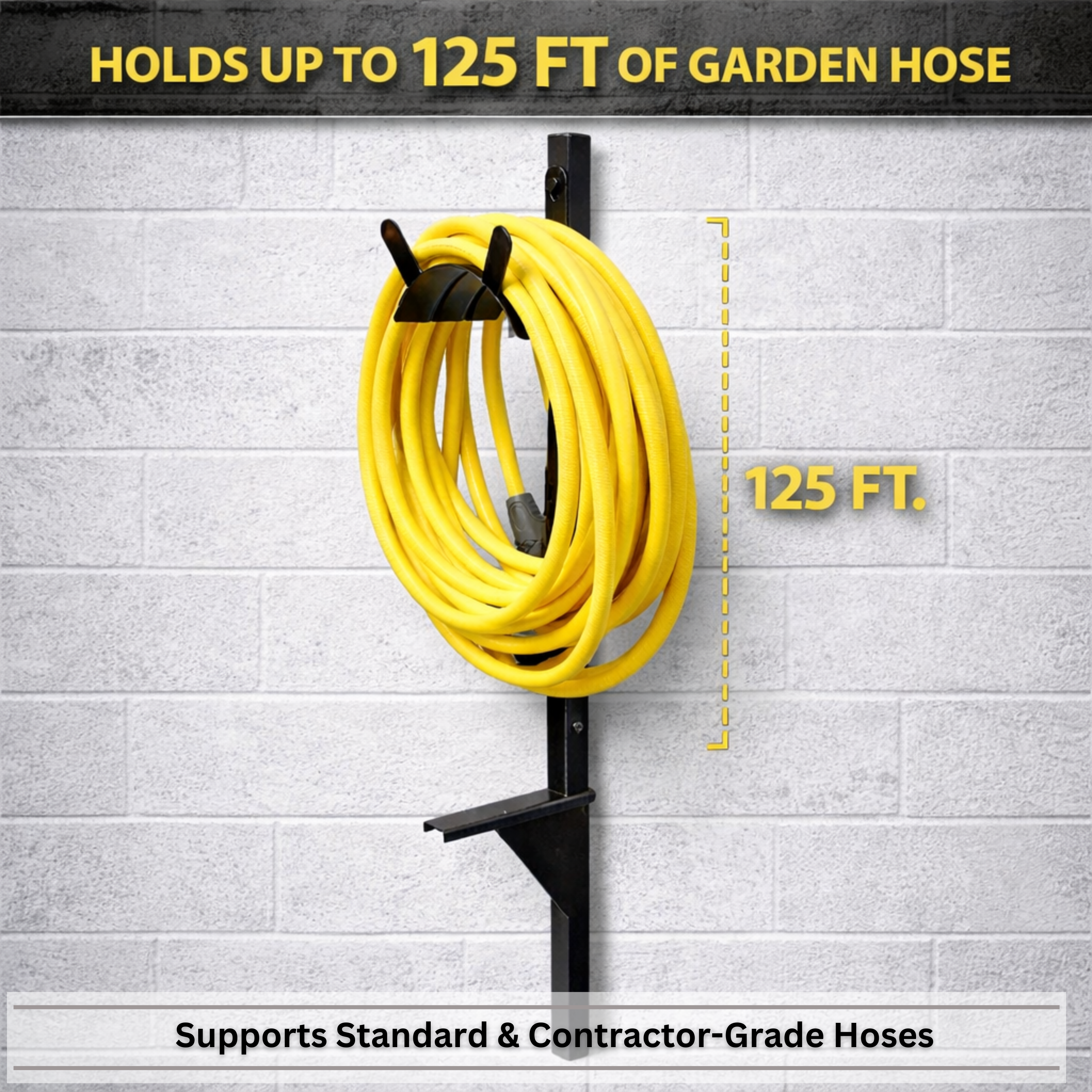 Heavy-duty steel hose hanger with ground post for holding 125 ft garden hose