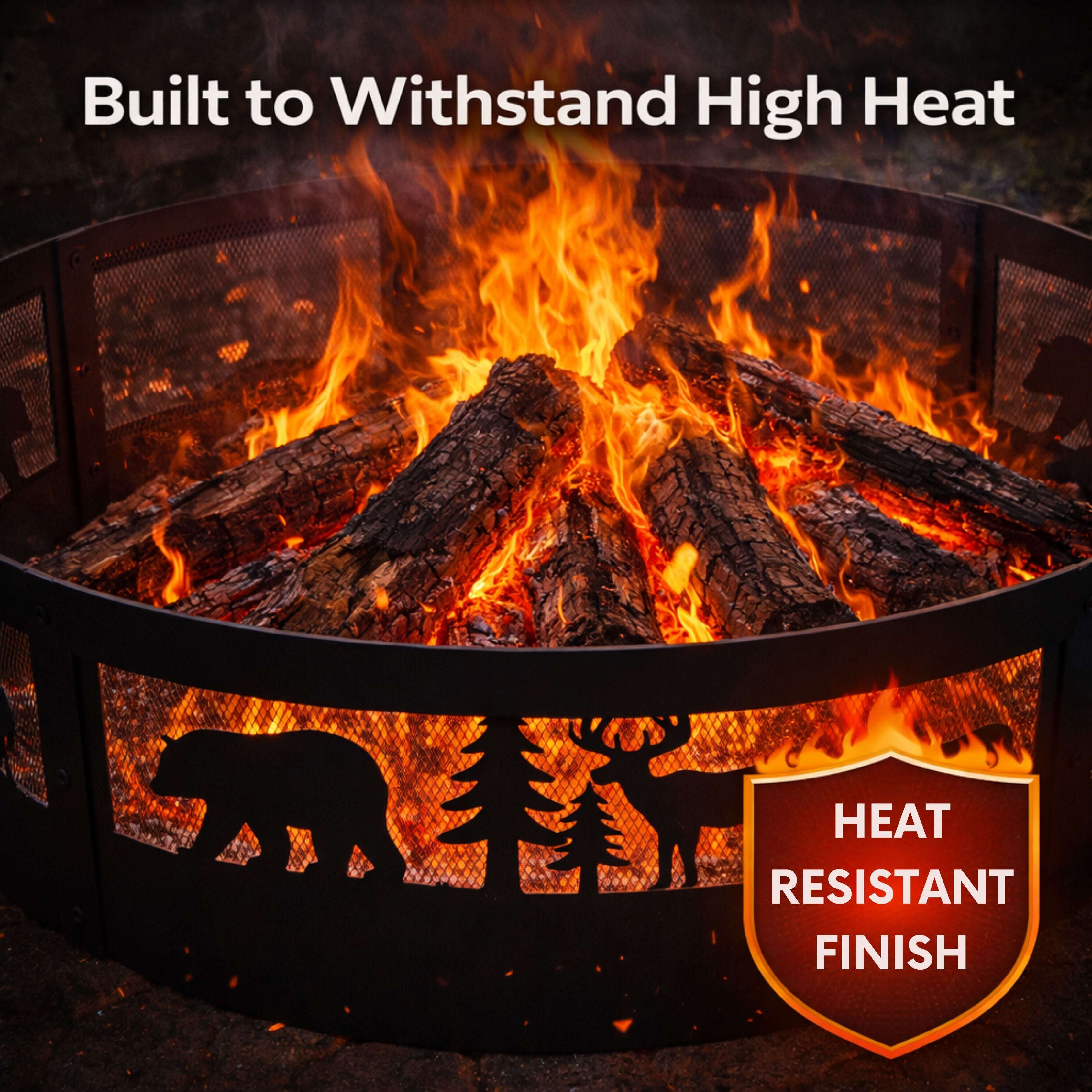 wood burning fire pit ring with decorative wildlife design