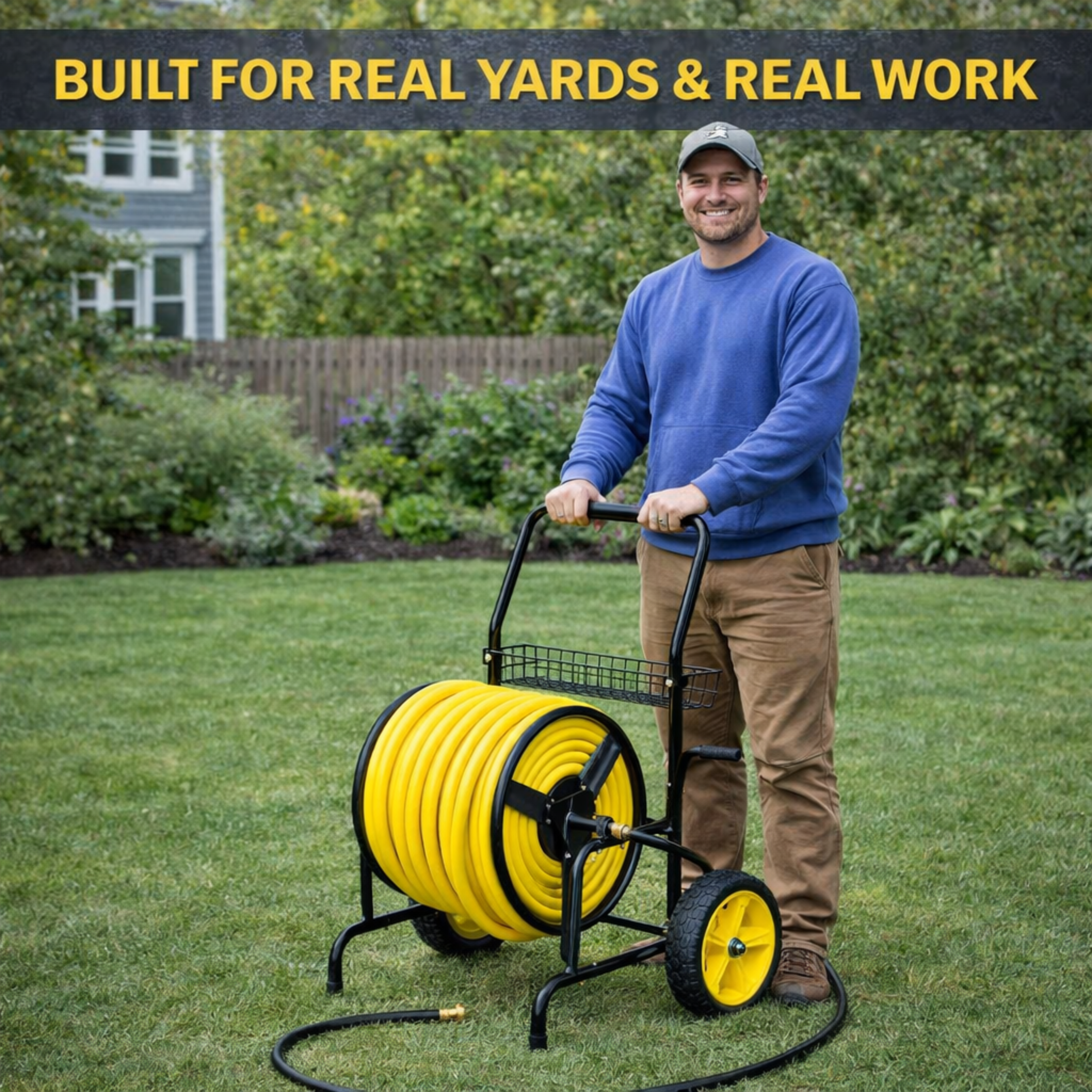 real hose storage hose reel cart and garden hose