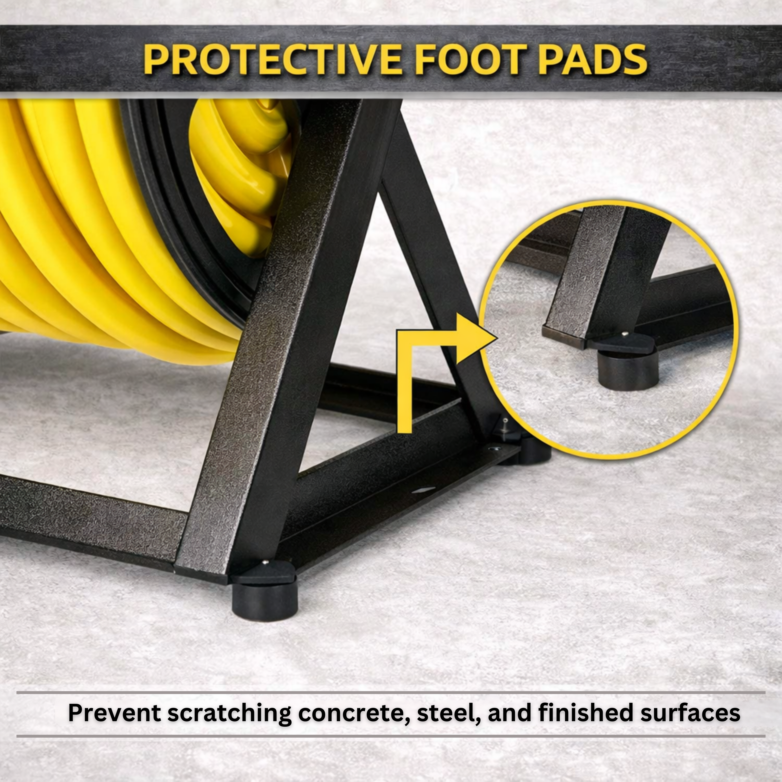 Convertible hose reel mount suitable for wall mounting or floor placement with 200 ft hose capacity