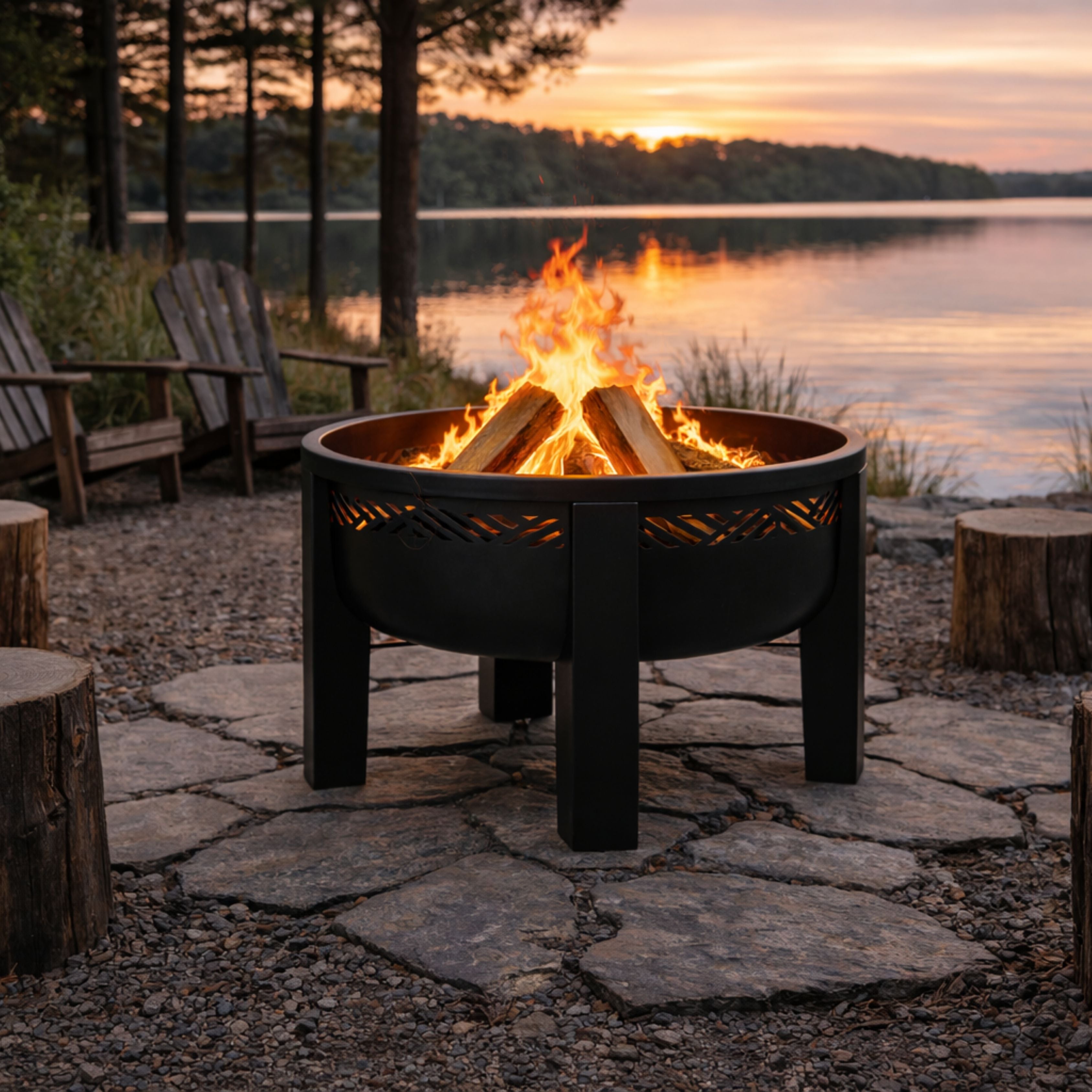 backyard wood burning fire pit with tabletop lid