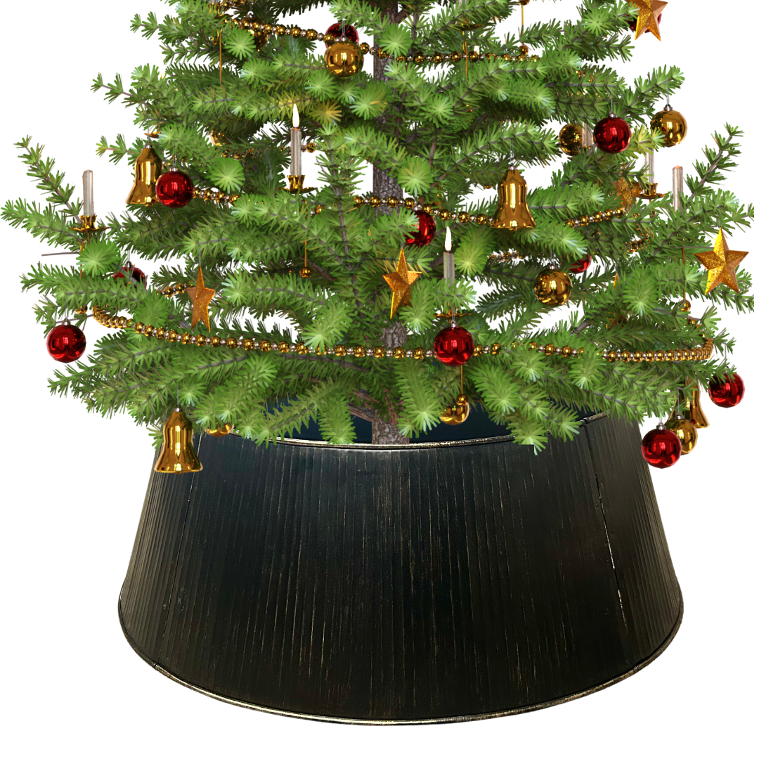27" Black Christmas Tree Skirt - Metal Tree Collars
