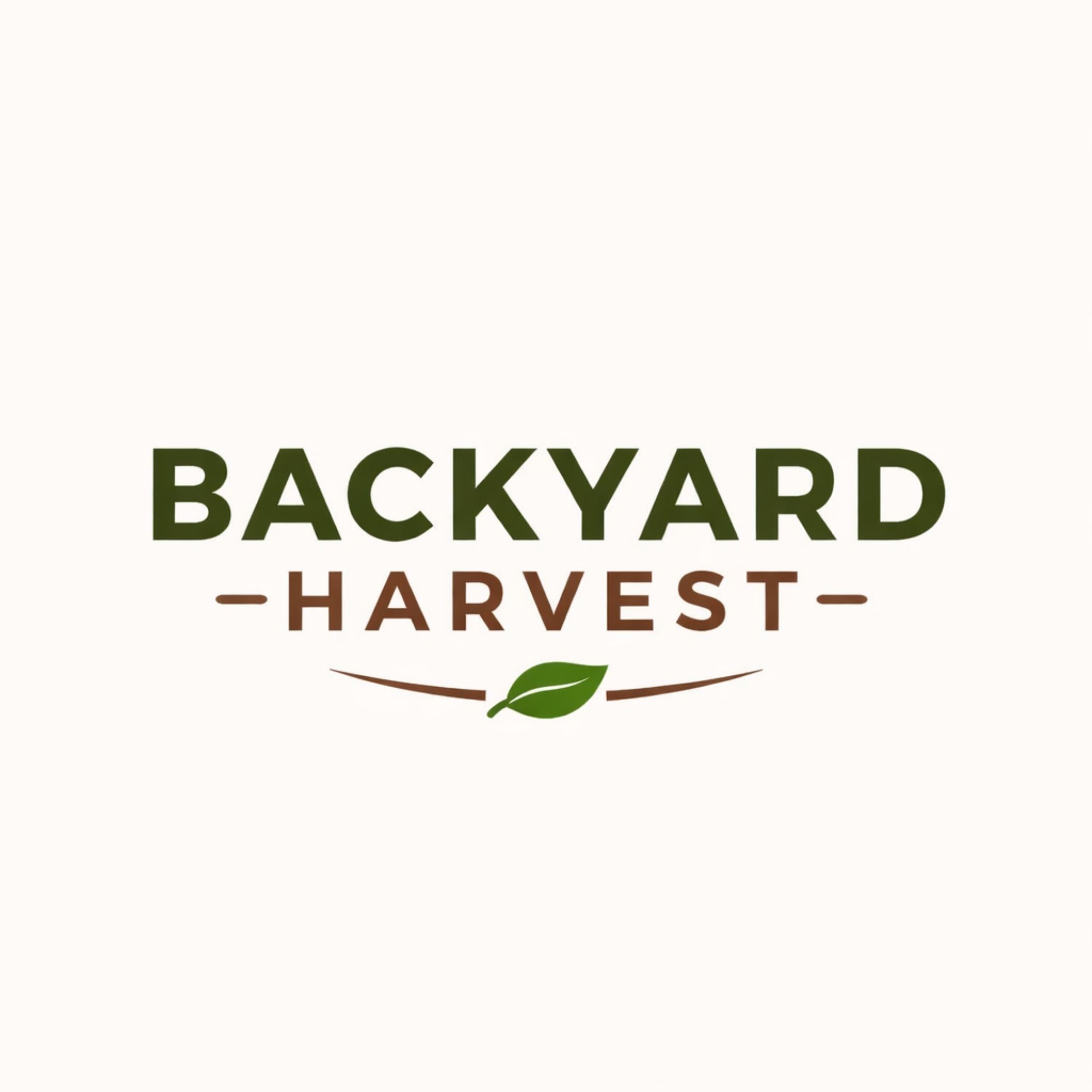 Backyard Harvest logo with green text and leaf on a white background