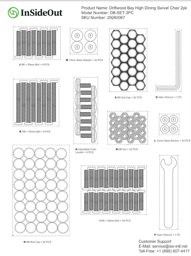 (DB-HDD-CH2) Driftwood Bay High Dinning Chair Replacement Parts