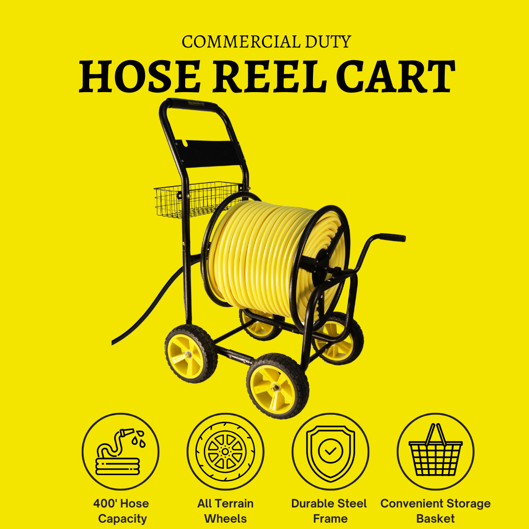 Heavy duty hose reel cart with wheels