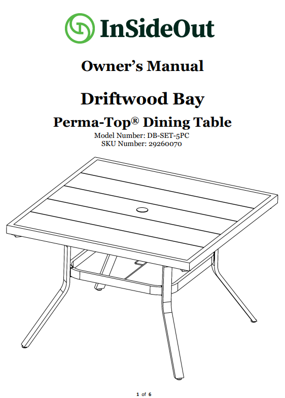 (DB-TBL) Driftwood Bay 46" Dinning Table Replacement Parts