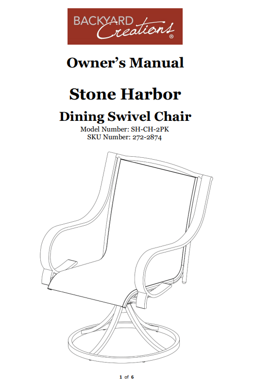 (SH-CH) Stone Harbor Padded Swivel Dinning Chair Replacement Parts