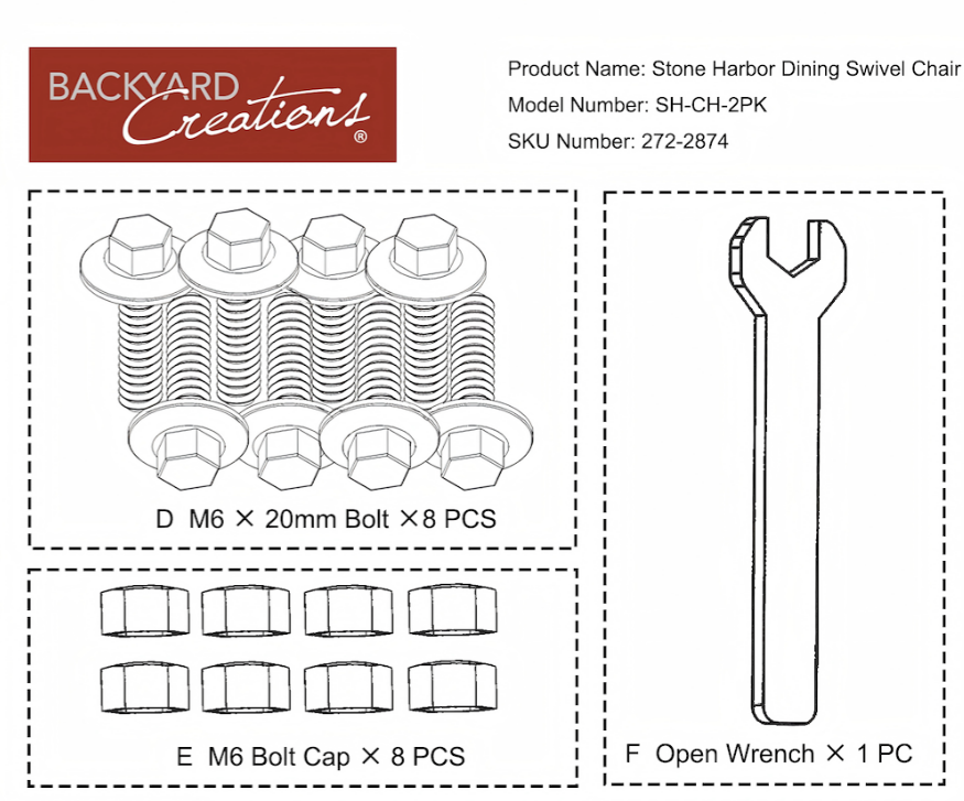 (SH-CH) Stone Harbor Padded Swivel Dinning Chair Replacement Parts