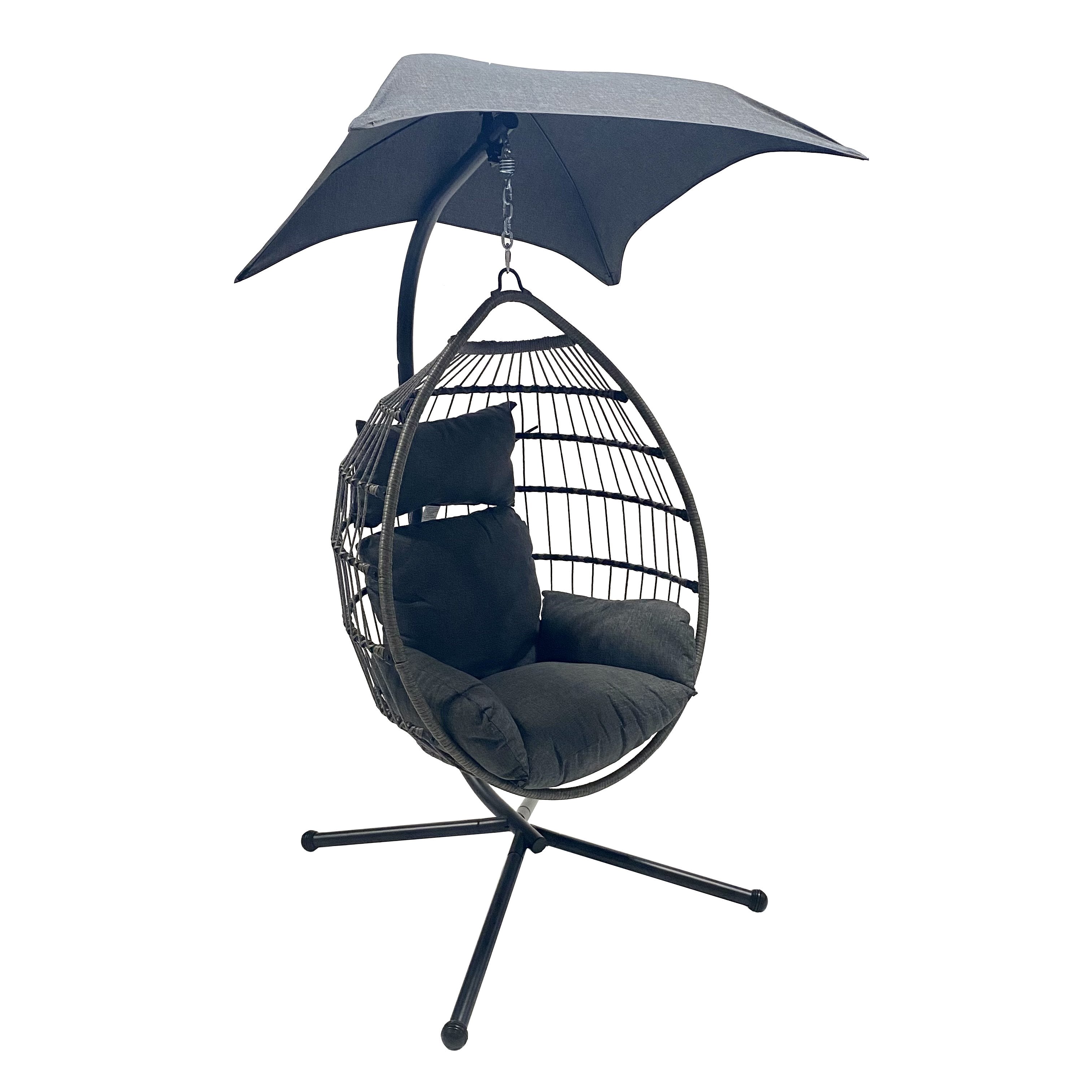 Indoor / Outdoor Hanging Egg Chair with Stand and Removable Canopy